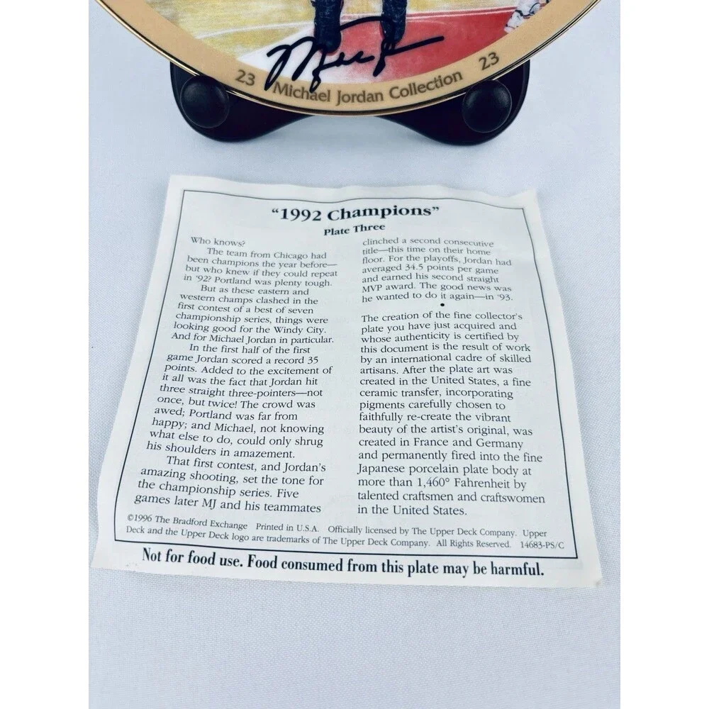 Michael Jordan 1992 Champions Collectors Plate Upper Deck Card Bradford Exchange